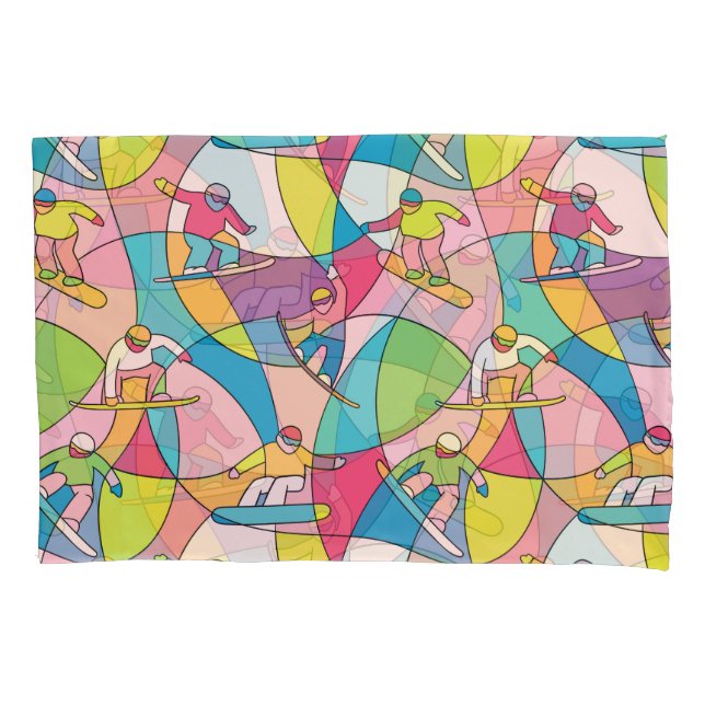 Colourful snowboarders: vintage seamless pattern. pillowcase (Front)