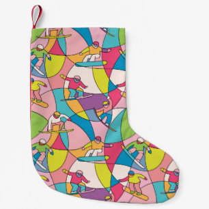Colourful snowboarders: vintage seamless pattern. small christmas stocking