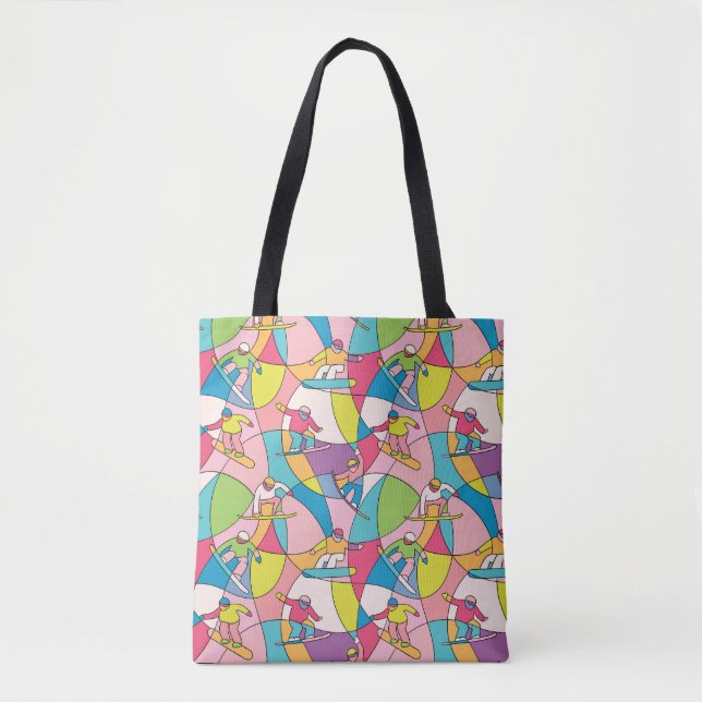 Colourful snowboarders: vintage seamless pattern. tote bag (Front)