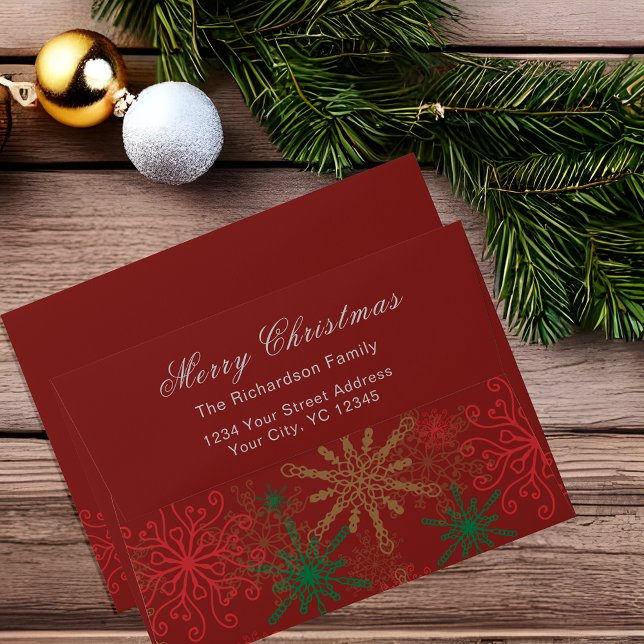 Colourful Snowflake Border Dark Red Merry Christma Envelope (Creator Uploaded)