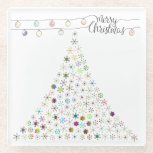 Colourful Snowflake Merry Christmas Tree Party Glass Coaster