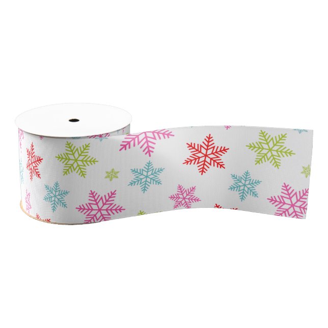Colourful Snowflake Pattern – Festive Winter Desig Grosgrain Ribbon (Spool)