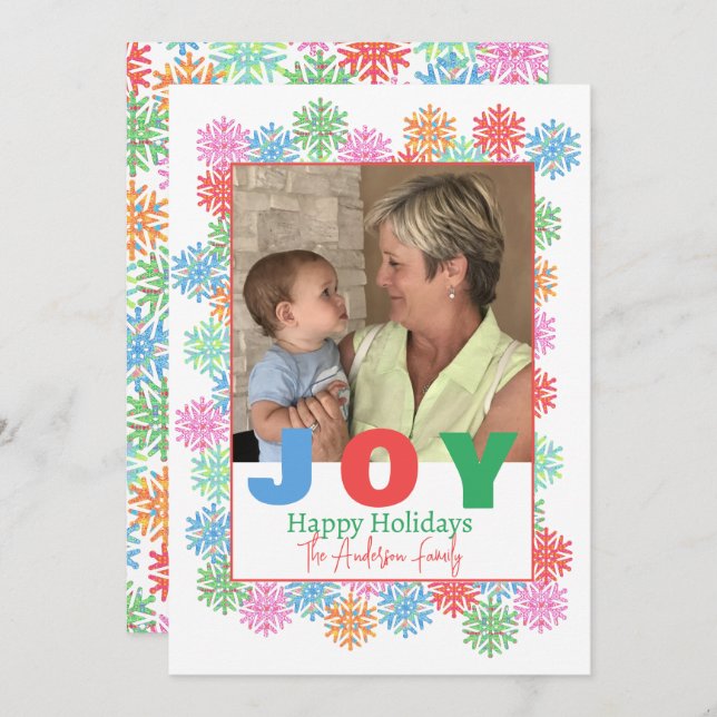 Colourful Snowflake Photo Holiday Card (Front/Back)