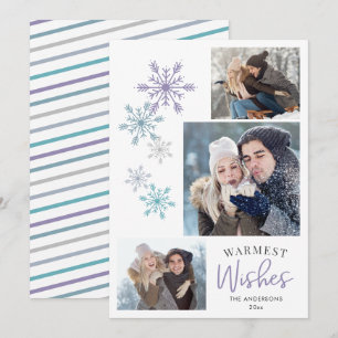 Colourful Snowflake Photo Purple Warmest Wishes Holiday Card
