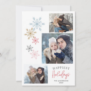 Colourful Snowflakes 3 Photos Happiest Holidays Holiday Card