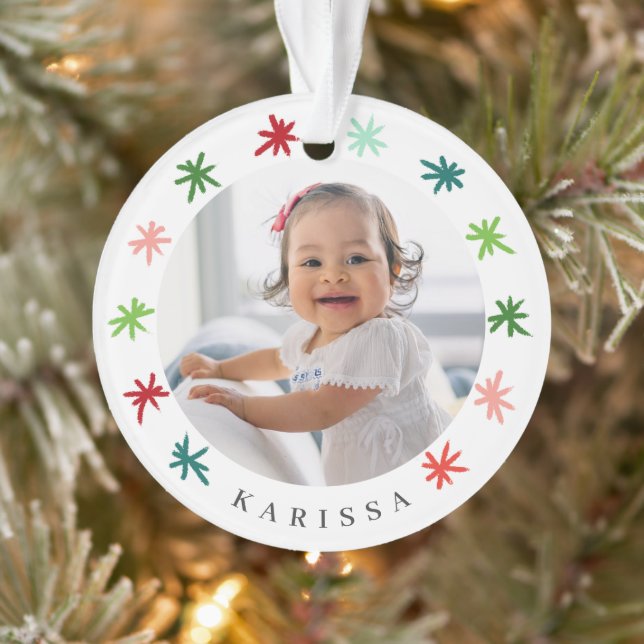 Colourful Snowflakes Baby's First Christmas Photo Ornament (Tree)