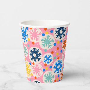 Colourful Snowflakes on Pink Holiday Pattern Paper Cups
