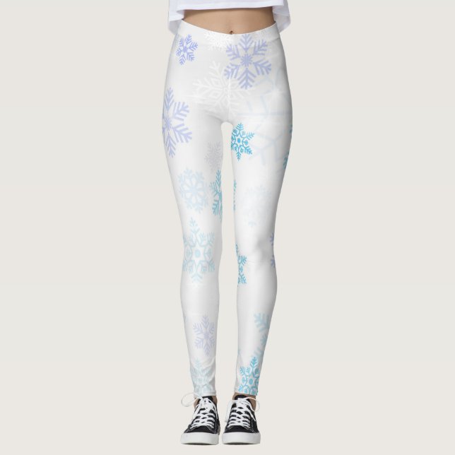 Colourful Snowflakes on White Leggings (Front)