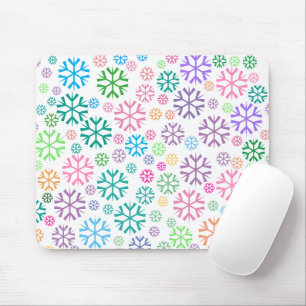 Colourful Snowflakes Pattern on White Mouse Mat