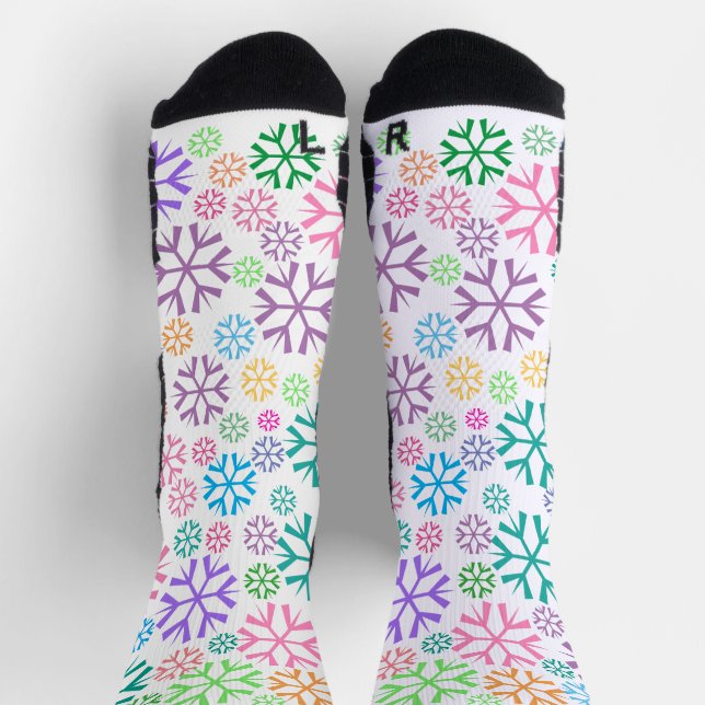 Colourful Snowflakes Pattern on White Socks (Top)