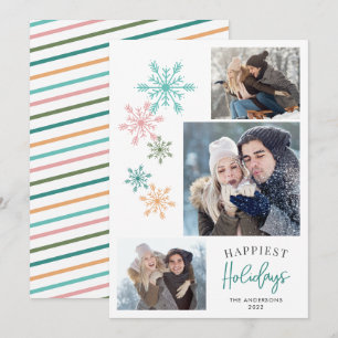 Colourful Snowflakes Photo Teal Happiest Holidays Holiday Card