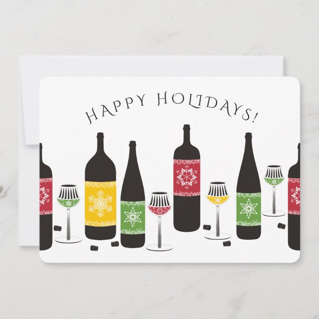 Colourful snowflakes wine glasses Christmas card (Front)