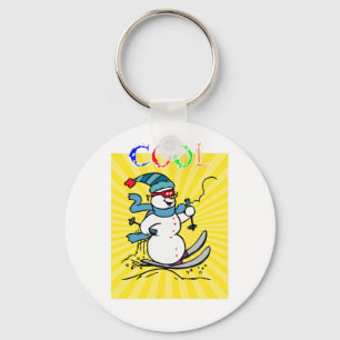 Colourful Snowman Skiing   funny cute snowman   sk Key Ring