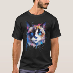 Colourful Snowshoe Cat Face Splash Art T-Shirt
