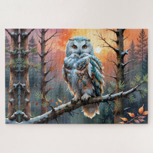 Colourful Snowy owl in Autumnal Forest Jigsaw Puzzle