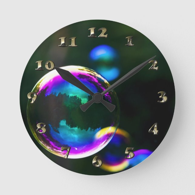 Colourful Soap Bubbles Floating Round Clock (Front)