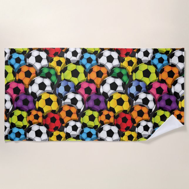 Colourful Soccer Balls Design Beach Towel (Front)