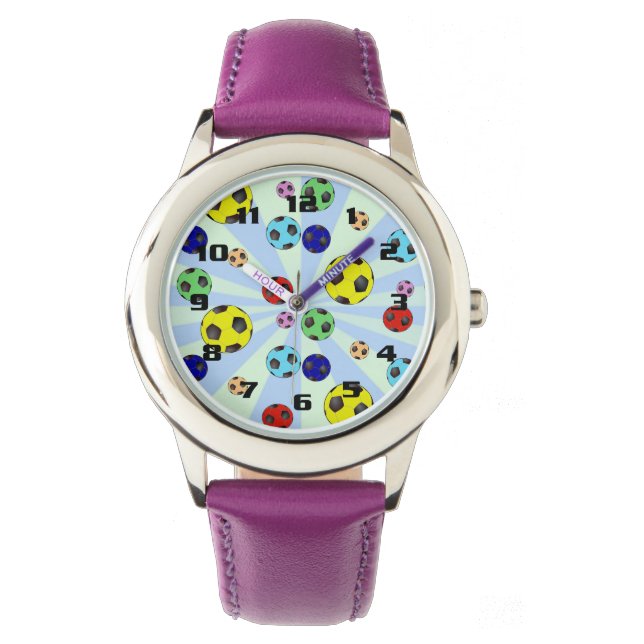 Colourful Soccer Balls Easy To read Large Numbers Watch (Front)