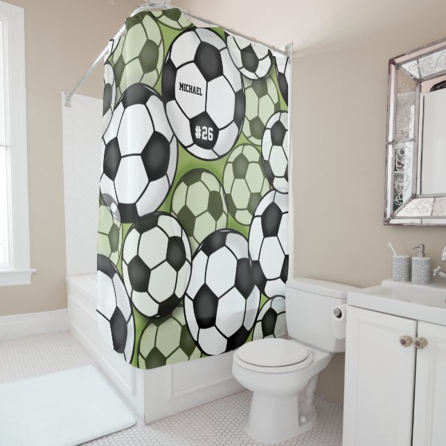 Colourful Soccer Balls Kids Boys Name Jersey Numbe Shower Curtain (In Situ)
