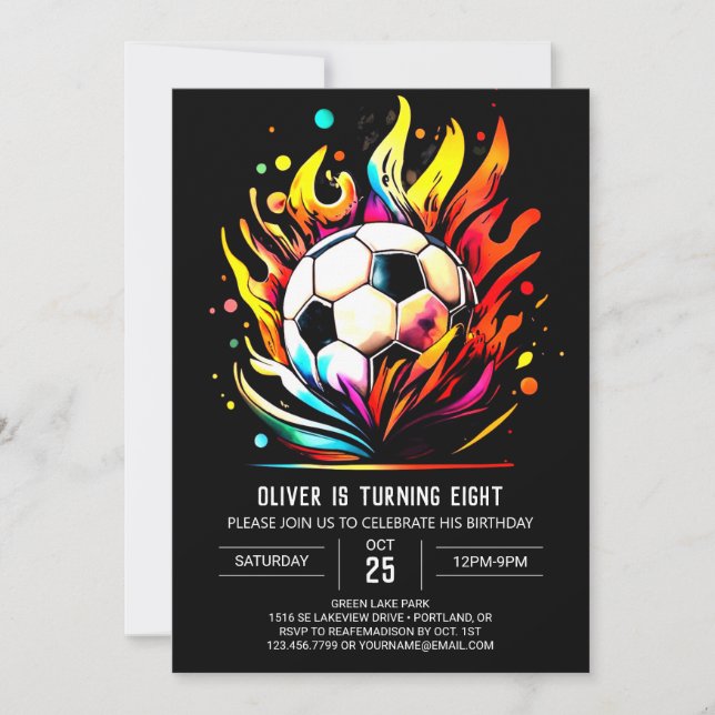 Colourful Soccer Children's Editable Birthday Invitation (Front)