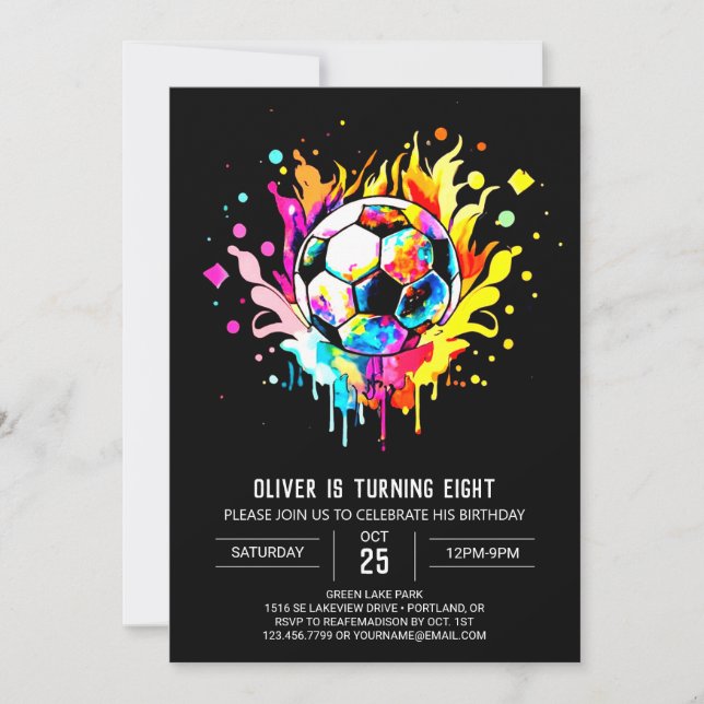 Colourful Soccer Kids Online Birthday Invitation (Front)