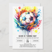 Colourful Soccer Kids Watercolor Birthday