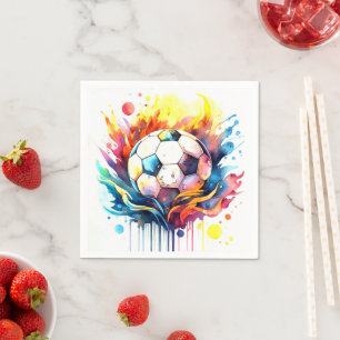 Colourful Soccer Kids Watercolor Birthday Napkin