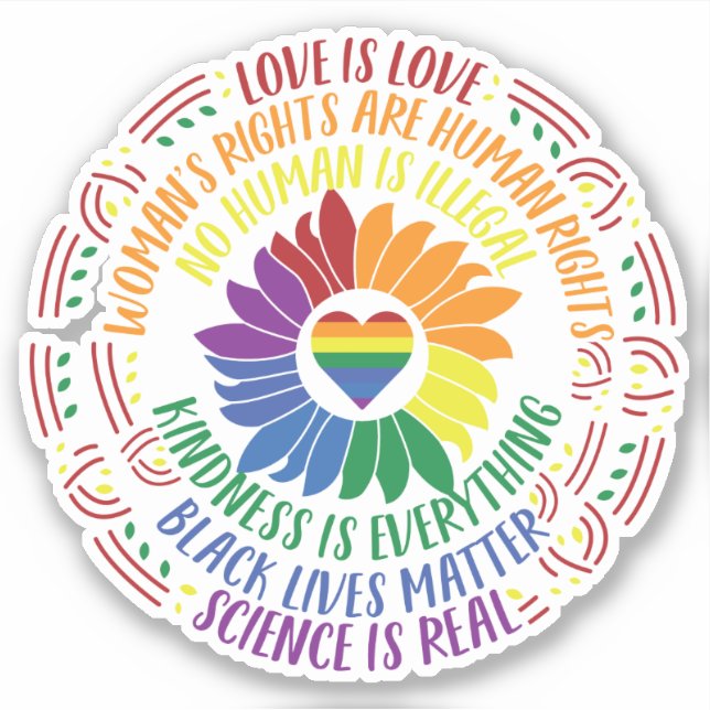 Colourful Social Justice Flower Word Art Car Decal (Front)