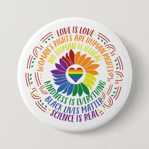 Colourful Social Justice Flower Word Art Large 7.5 Cm Round Badge
