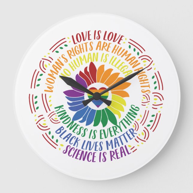 Colourful Social Justice Flower Word Art  Large Clock (Front)