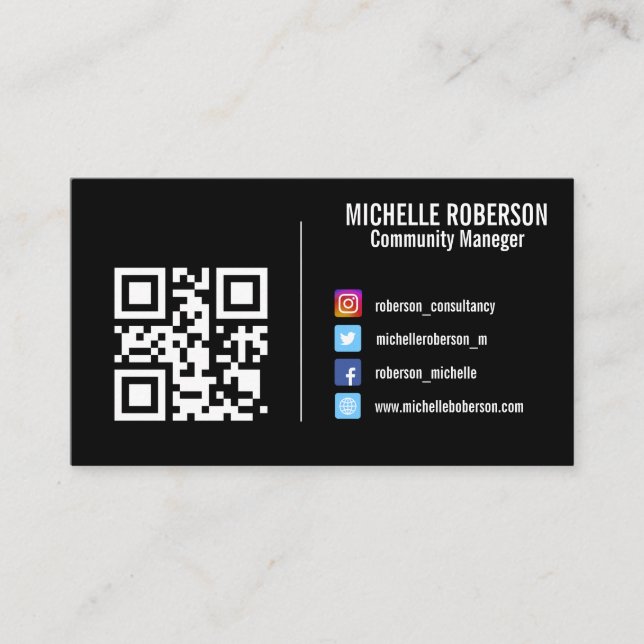 Colourful social media icons QR or logo  Business Card (Front)