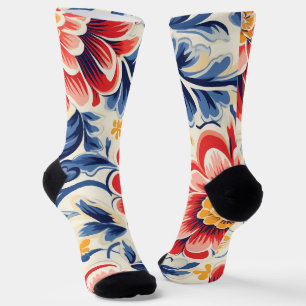 Colourful socks feature bold floral patterns in re