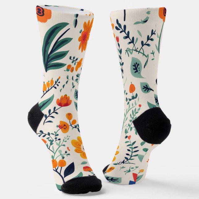 Colourful socks with a floral pattern of orange (Angled)