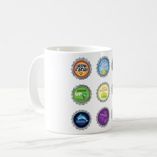 Colourful Soda Bottle Caps Coffee Mug (Front Left)