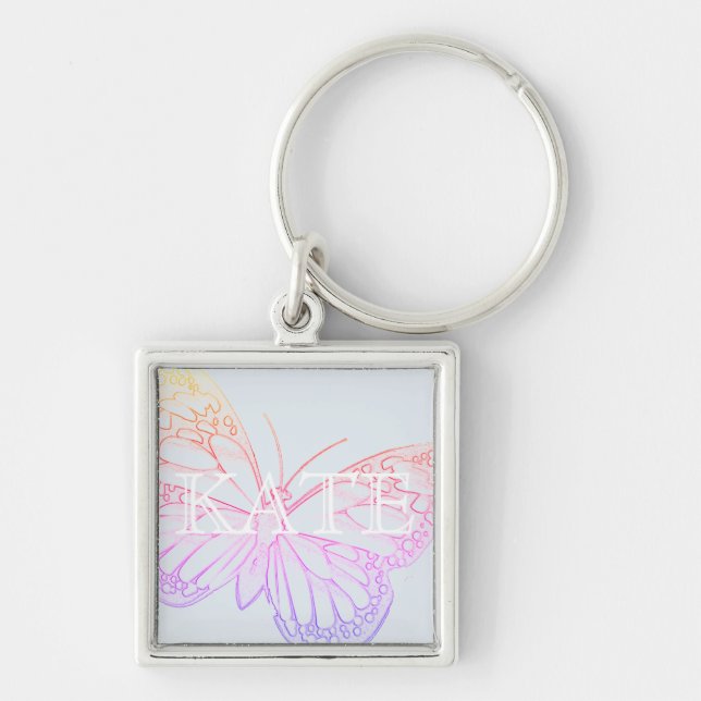 Colourful Soft Butterfly Art Key Ring (Front)