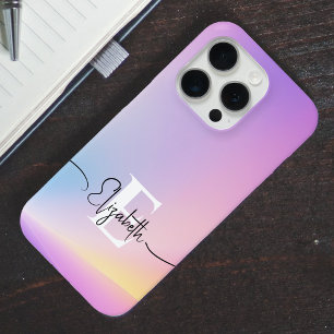 Colourful Soft Pastel Colours Gradient Chic Monogr iPhone 15 Pro Case