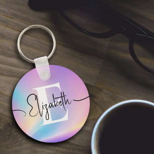 Colourful Soft Pastel Colours Gradient Chic Monogr Key Ring