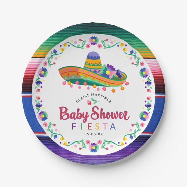 Colourful Sombrero Fiesta Baby Shower Plates (Front)