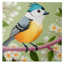 Colourful Songbird Perched on Blossoming Branch
