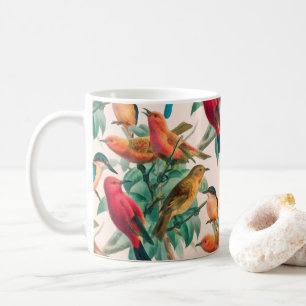 Colourful Songbirds & Green Leaves Pattern Coffee Mug