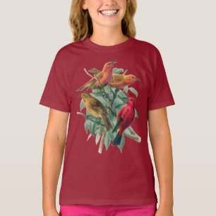 Colourful Songbirds & Green Leaves  T-Shirt