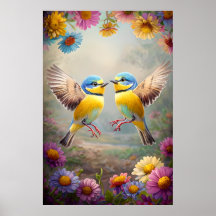 Colourful Songbirds in Bloom – Spring Floral Poste