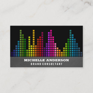 Colourful Sound Bar Equalizer   Leather Background Business Card