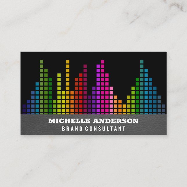 Colourful Sound Bar Equalizer | Leather Background Business Card (Front)