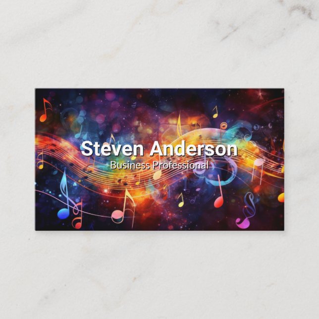 Colourful Sound Musical Notes Background Business Card (Front)