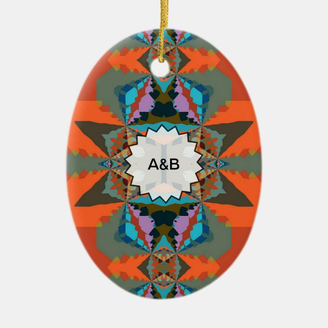 Colourful South Western Geometric Pattern Ceramic Tree Decoration (Front)
