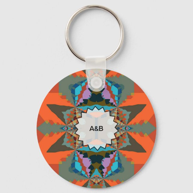 Colourful South Western Geometric Pattern Key Ring (Front)