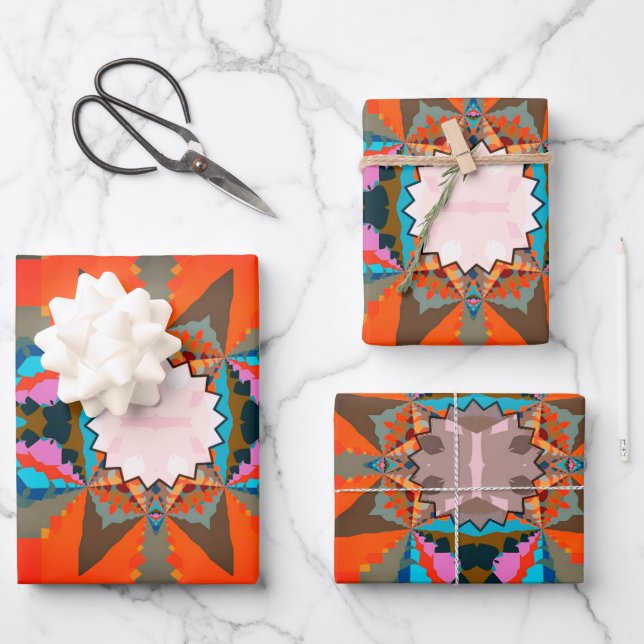 Colourful South Western Geometric Pattern Wrapping Paper Sheet (Front)