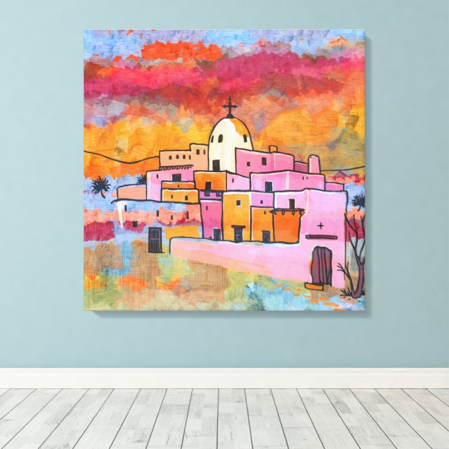Colourful Southwestern Adobe  Canvas Print (Insitu(Wood Floor))