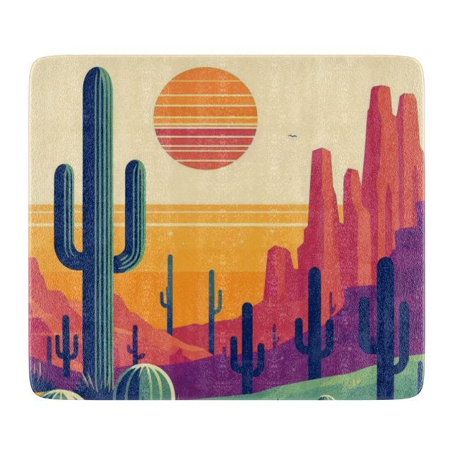 Colourful southwestern desert art cutting board (Front)